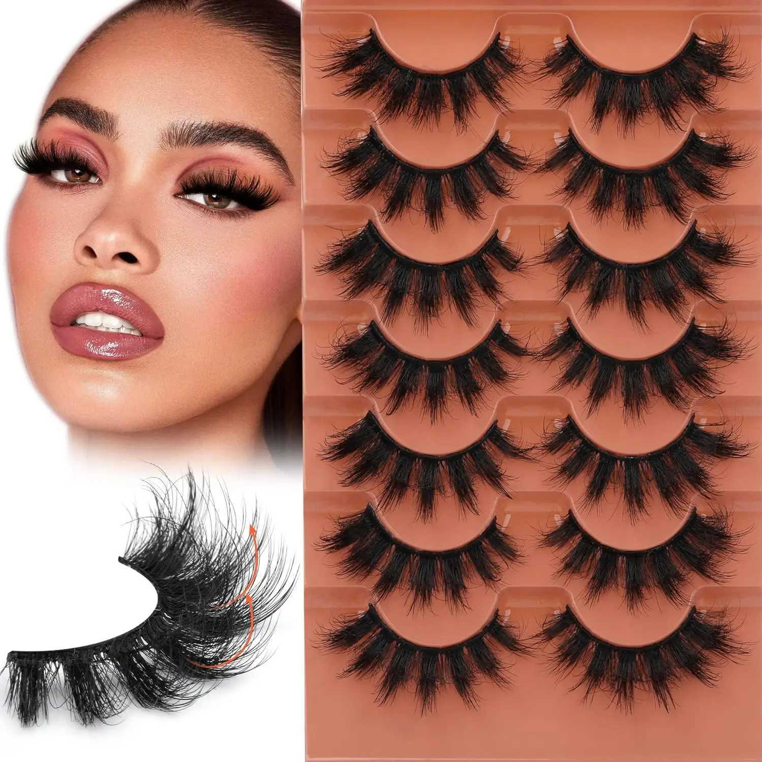 7pairs Fluffy Lashes 8D False Eyelashes 20mm Faux Mink Lashes Natural Fake Lashes Thick Volume Eyelashes Cat Eye Lashes Z250730