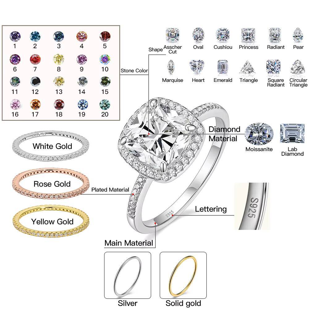 1 1.5 2 3 4 CT 18K White Gold Moissanite Ring Set Women Pass Diamond Tester Vvs Diamond Engagement Wedding Ring Jewelry