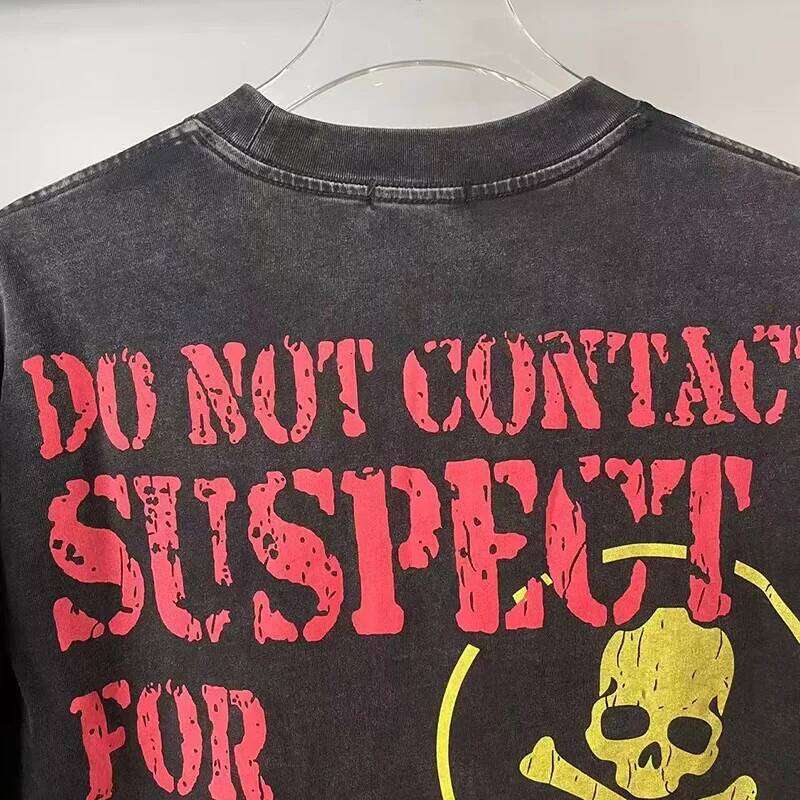 Streetwear Vintage Washed Black MIXED EMOTION T Shirt Men Women Top Quality Cotton Tee Cracked Graphics Print Oversized T-Shirt