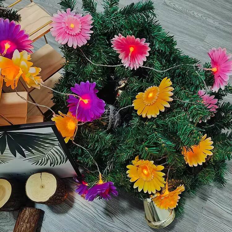 New Lights Cheap Yellow Green Pink Artificial Daisy Garden Party Decoration Led String Light