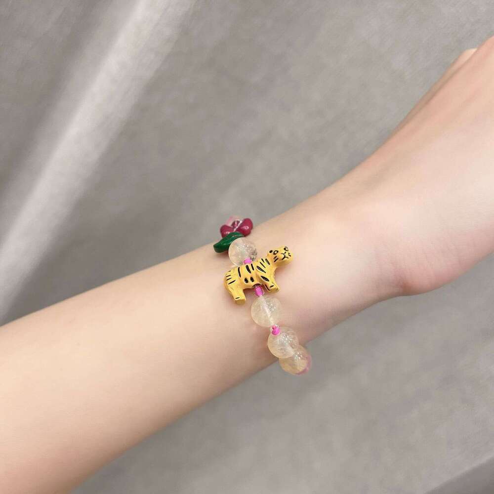 Cute Fresh Flower Resin Tiger Beaded Bracelet for Women, Fashionable Stylish, Trendy and Versatile Wristband Jewelry 9f6