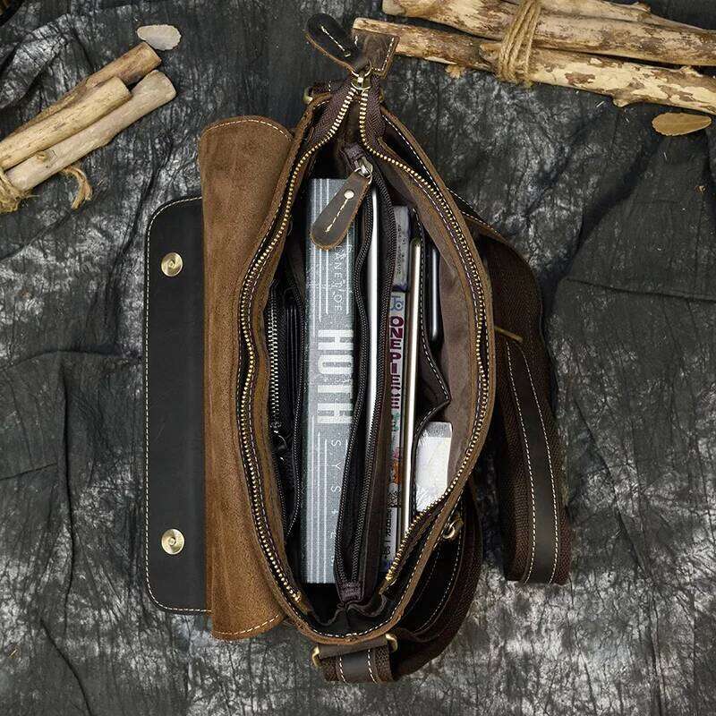 OLOEY Vintage Crazy Horse Briefcases Laptop Office for Men Cover Messenger Men's Leather Bag Computer Bags