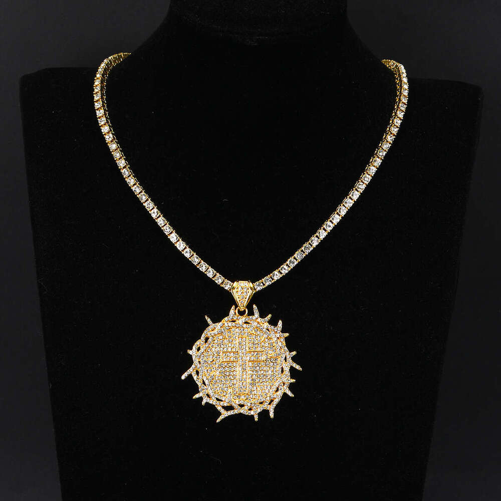 New Full Dia Thorn Round Pendant Fashion Creative Trend Street Hip-Hop Braided Chain Necklace