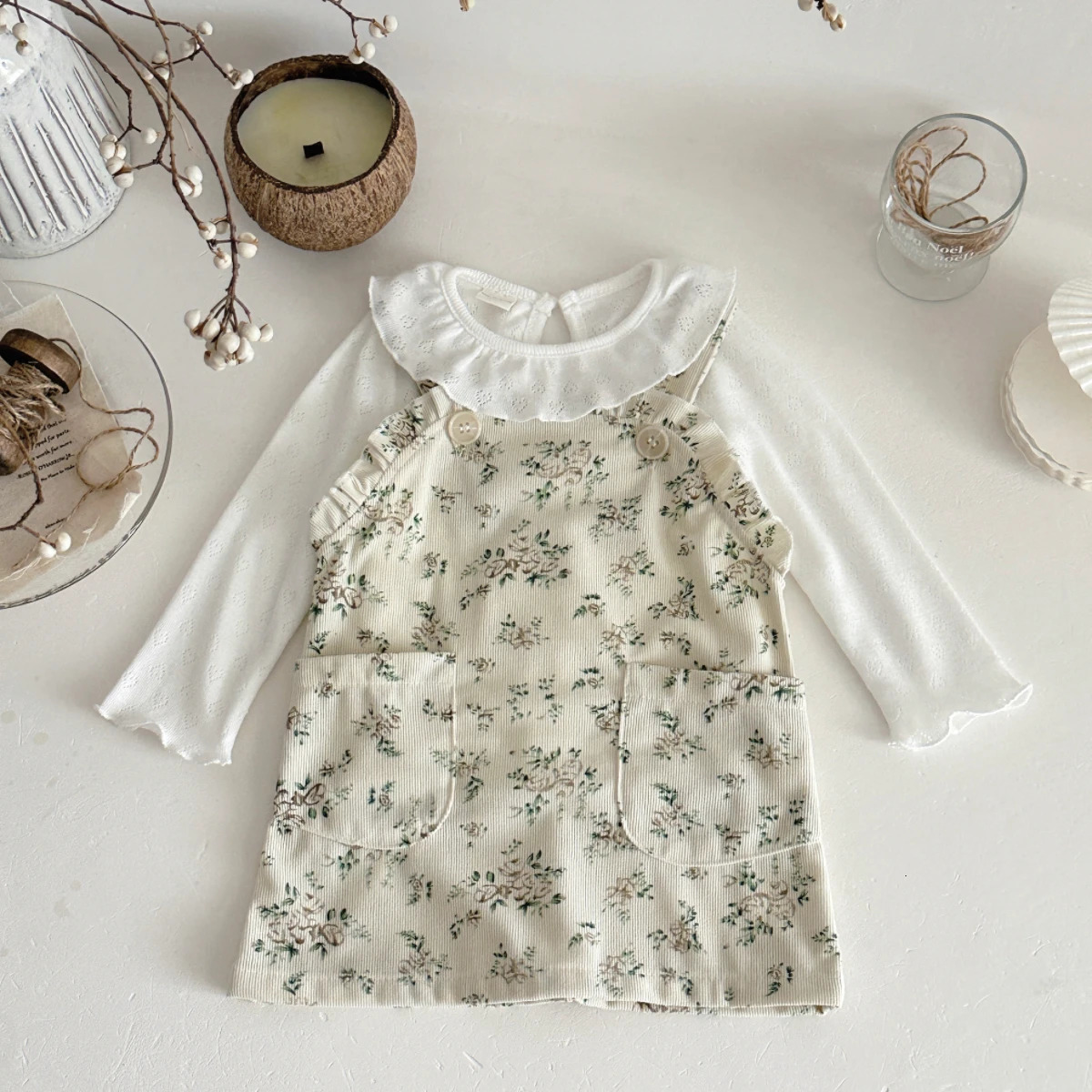 Korean Style Baby Boys Girls Clothes Set Strap Skirt Long Sleeved Top Breathable Casual Cute Sweet Indoor Spring Autumn Outfit 250729