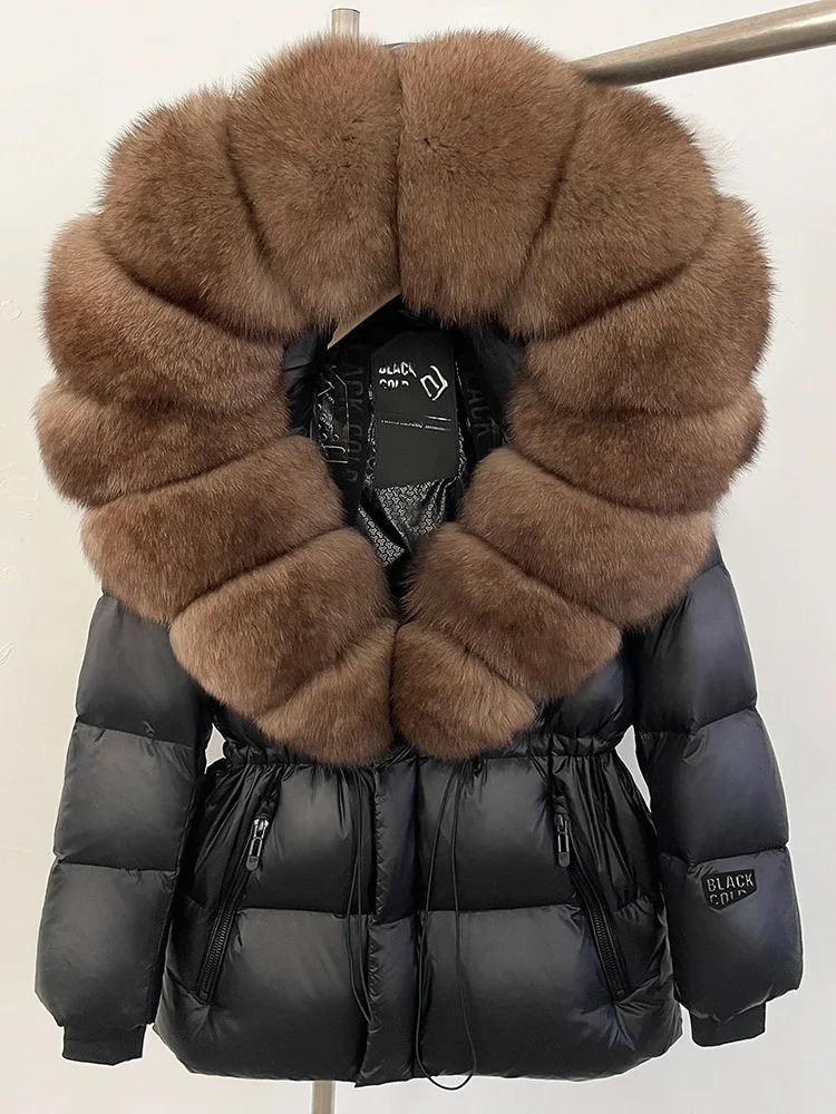 3375 Womens Black Puffer Down Jacket With Oversized Fur Hood Winter Warm Coat Quilted Outerwear 250724