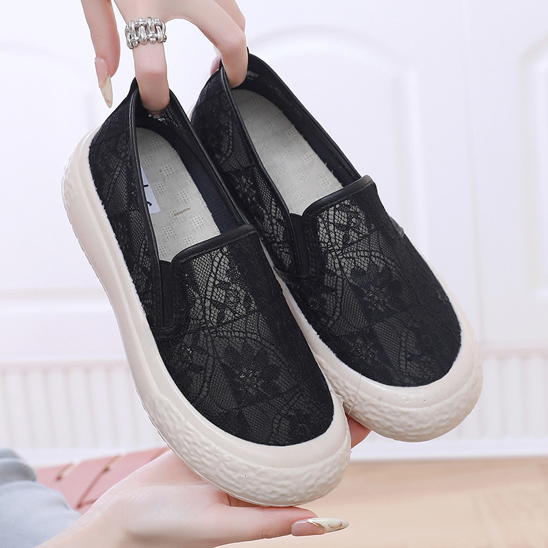 2024 Summer Small Fragrance Style Fisherman Soft Non-Slip Women Lace Fashion Breathable Slip-On Mesh Shoes Thick Sole ddmysaturn