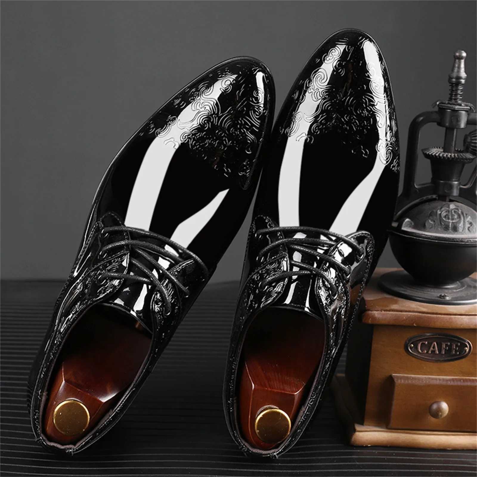Mens Casual Business Shoes Formal Leather Shoes Lace Up Black Leather Men Wedding Party Oxford Shoes Y250731