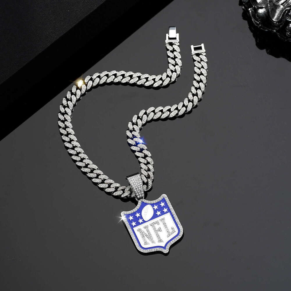 Hot Selling Men and Women Punk Hip Hop Cuban Chain fashion Personality Full Dia Shield Pendant Necklace