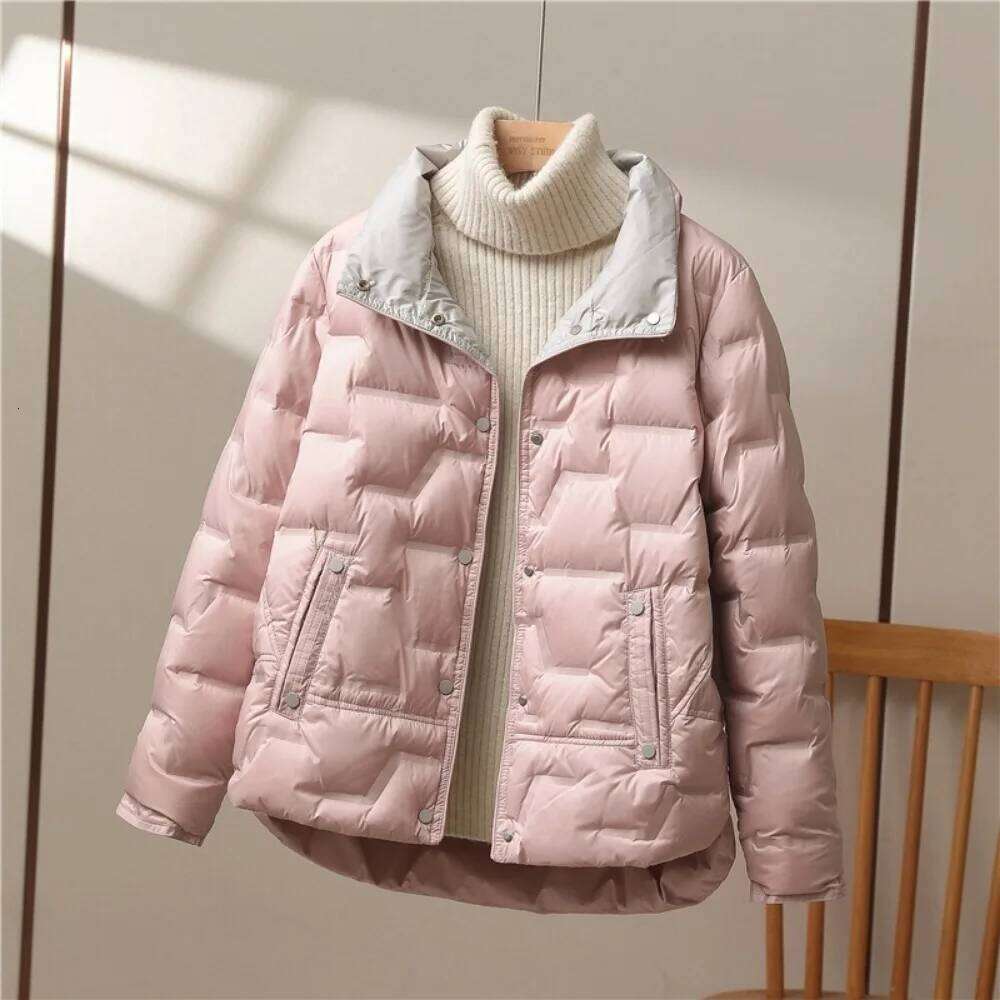 Designer Clothing 2025 Autumn Winter Women White Duck Down Coat Casual Lapel Single Breasted Jacket Fashion Light Puffer Parka Outwear