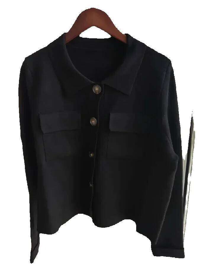 Designer Clothing 2025 Solid Color Jacquard Knit Cardigan Turn-Down Collar Long Sleeve Button Pocket Female Sweater Casual Cozy Ladies Top Clearance