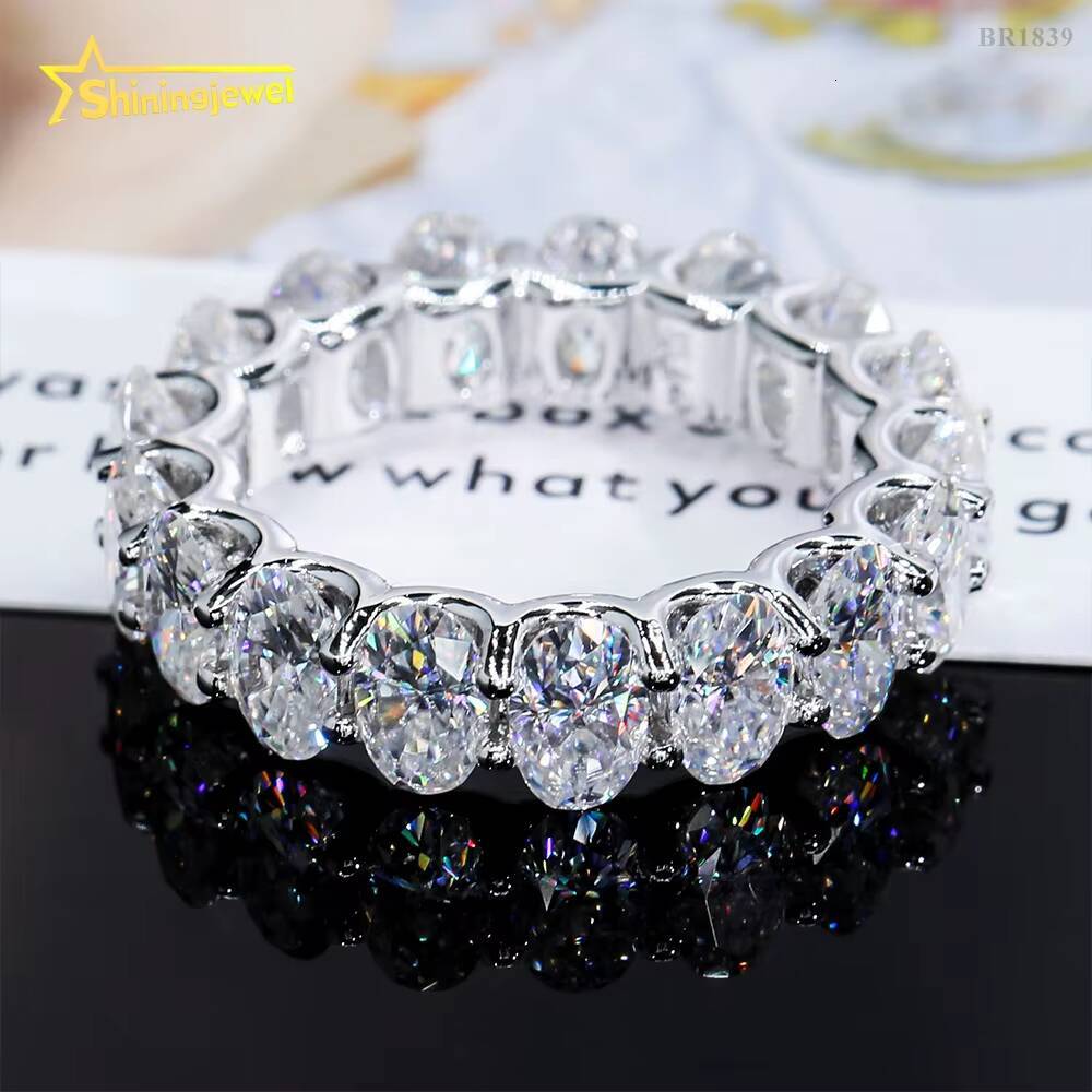GRA Certificated 925 Sterling Silver Oval Cut Eternity VVS Moissanite Ring Custom Women Wedding Engagement Band Rings