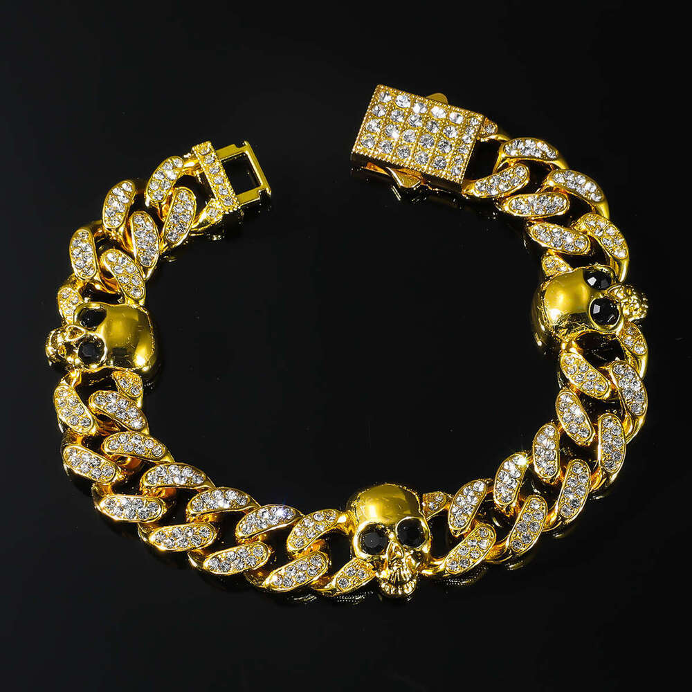 Hip-Hop Exaggerated Personality Full Dia Alloy Skull Cuban Chain Fashion Trendy Decorative Necklace