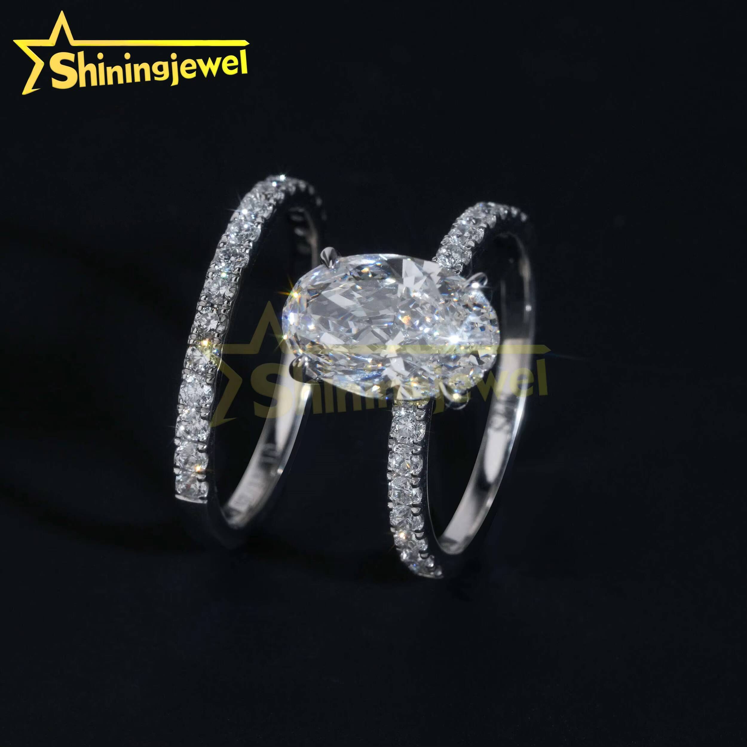 Mothers Day Gift Custom Lab Diamond CVD HPHT with Certificate 10K 14K 18K Solid Gold Ring Set Fine Jewelry