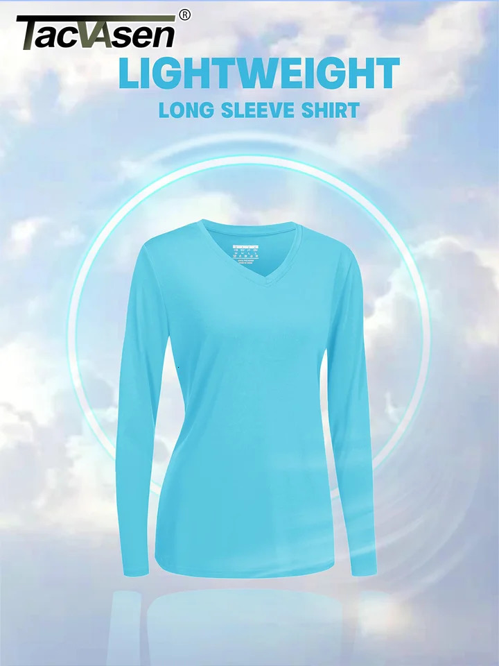 TACVASEN Summer Sun Protection Shirts UPF 50 Womens Long Sleeve V Neck Lightweight Quick Dry Tee Outdoor Pullover 250729