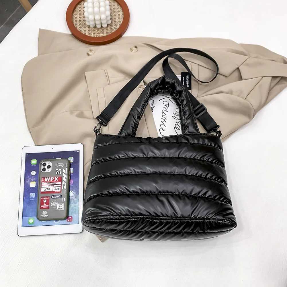 100% Nylon Thread Handbag Winter Korean Style Pure Color Top-handle Bags Y250730