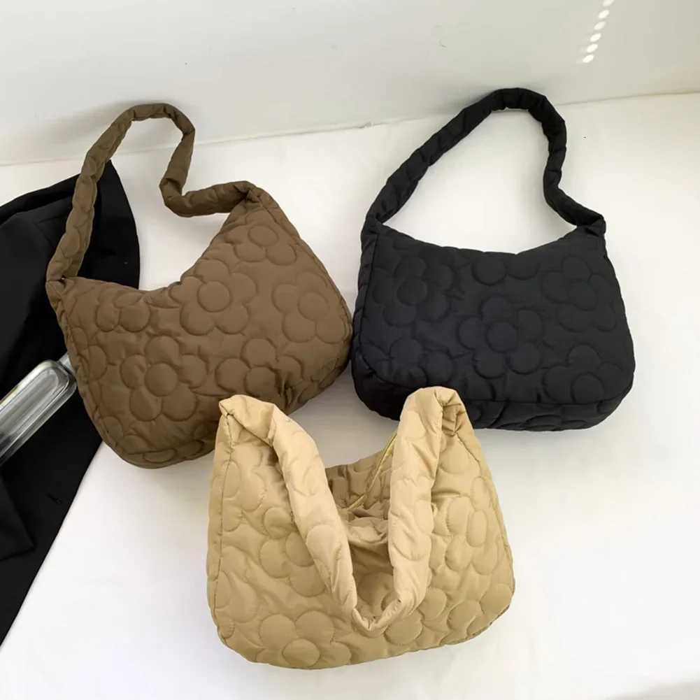 Women Soft Puffer Bag Fashion Zipper Satchel Bag Casual Floral Quilted Tote Bag Lightweight Large Capacity Slouchy Shopper Bag Y250729