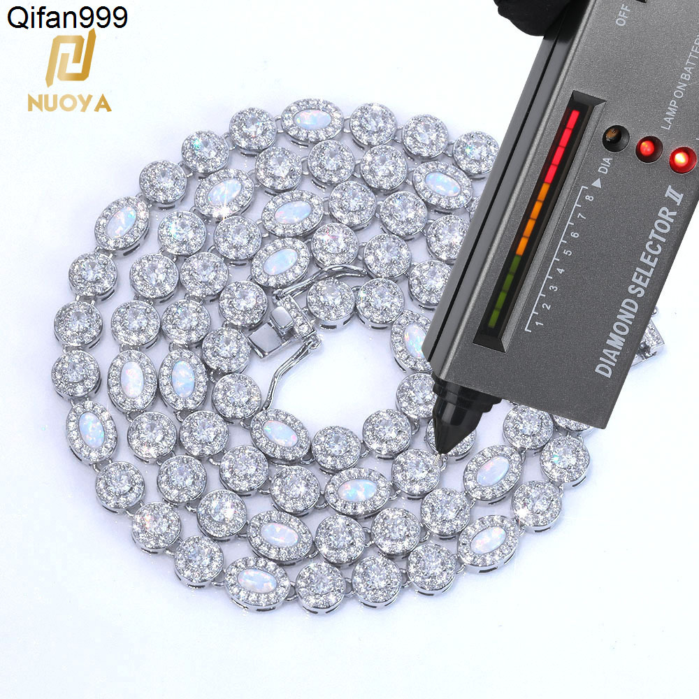 NUOYA 6mm Micro Opal Clear Multi Gemstone Chain 925 Silver Necklace Iced Out VVS Moissanite Jewelry