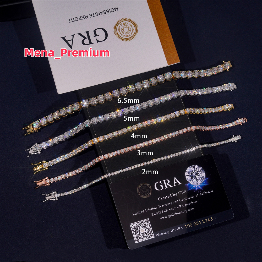 Stunning Blue Moissanite Tennis Bracelet 2-6.5mm Gold and Rhodium Plated Passes Diamond Test-for Gift or Party