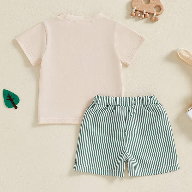 Toddler Baby Boy Summer Outfits Short Sleeve Embroidered T Shirt Tees Striped/Plaid Shorts Infant Clothes Set 250729