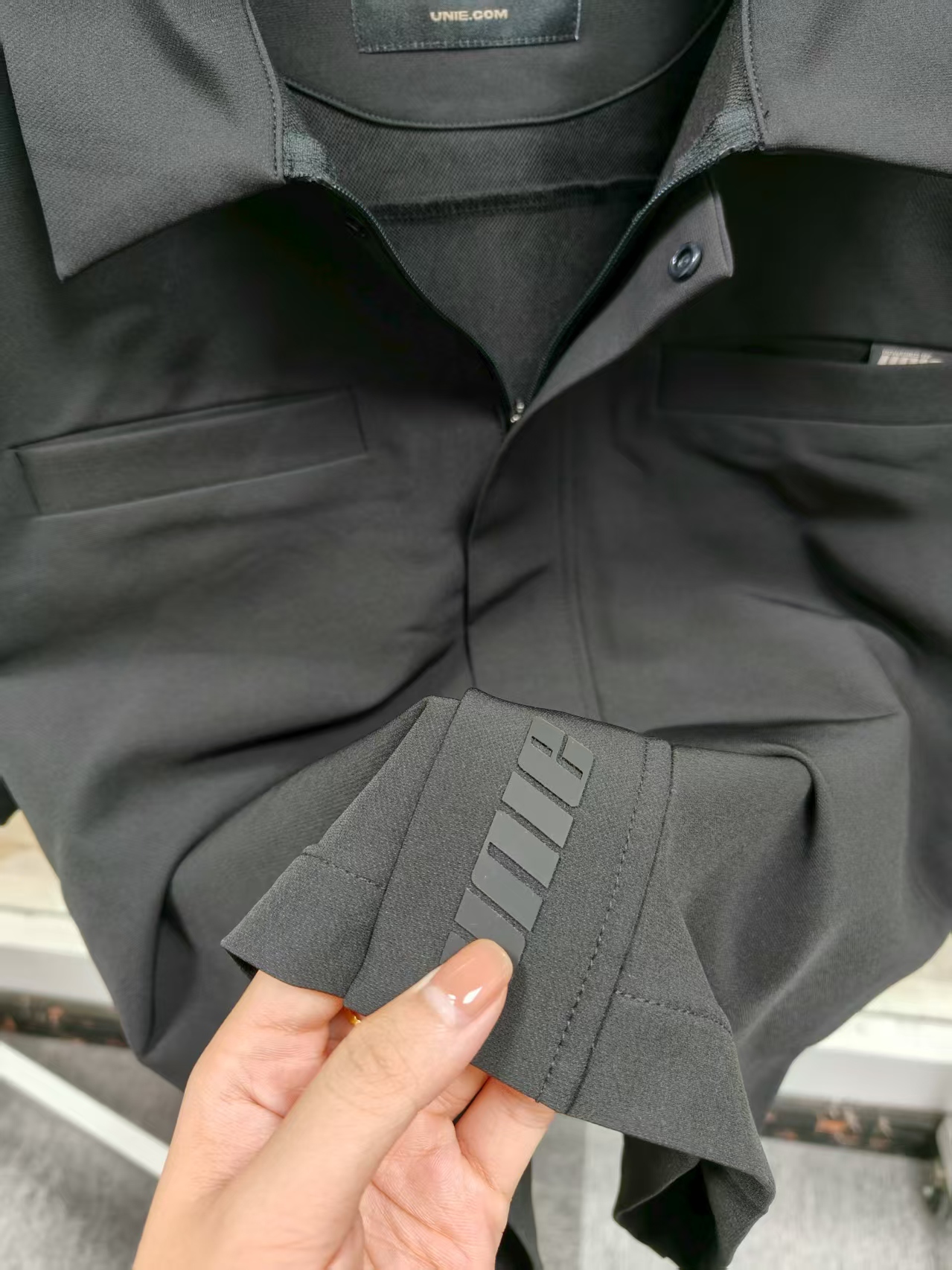 Black Lapel Collar T-shirt Men's Workwear Zip-up T-shirt Top Loose Fit T-shirt with Pockets