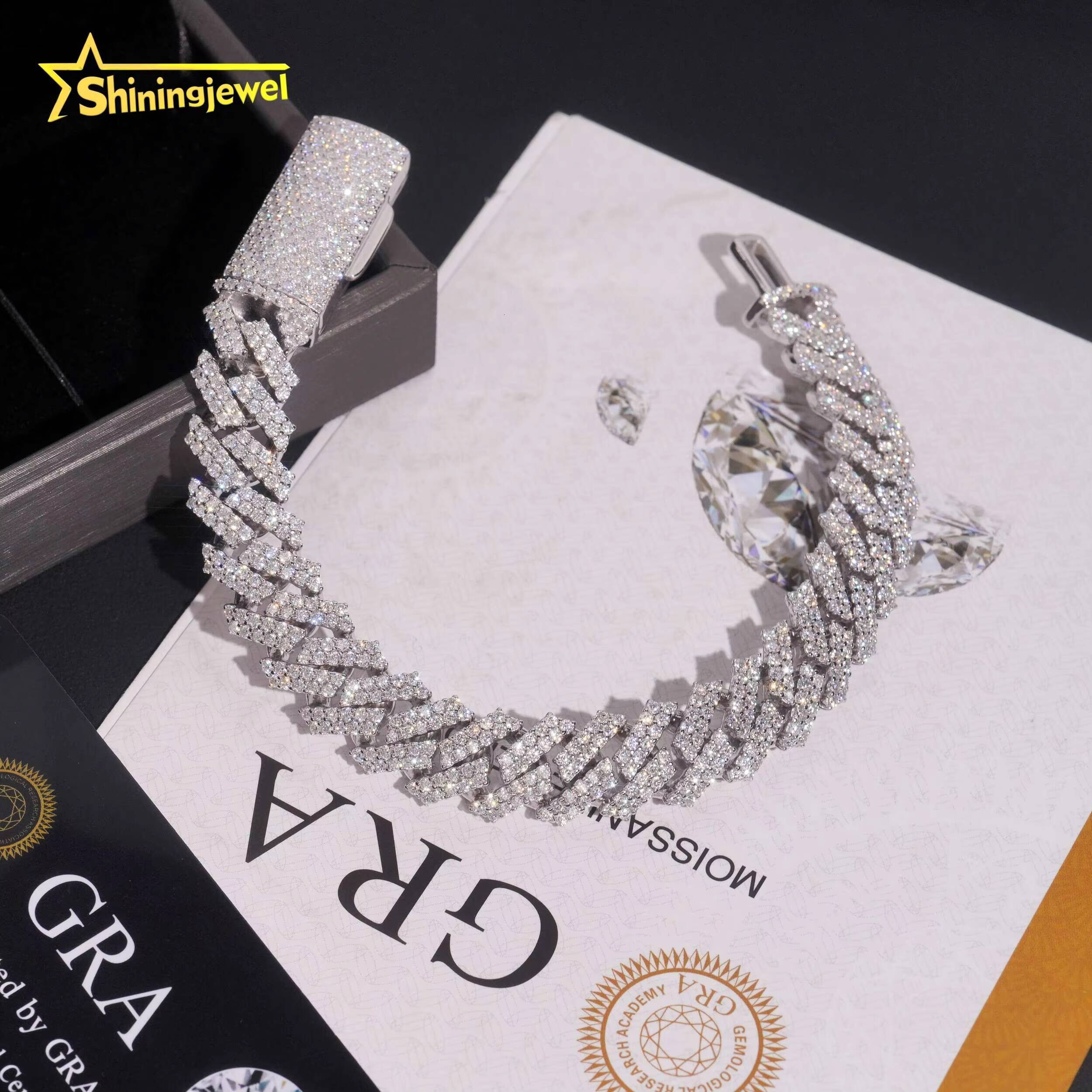12mm 2Row 925 Silver Cuban Bracelet Hot Sale Moissanite Diamond Miami Bracelet Hip Hop Jewelry Pass Diamond Tester