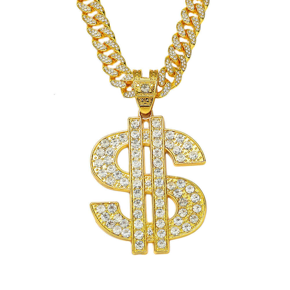 High-end Inlaid Dia Dollar Sign Pendant Personality Exaggerated Hip-hop Cuban Necklace Jewelry