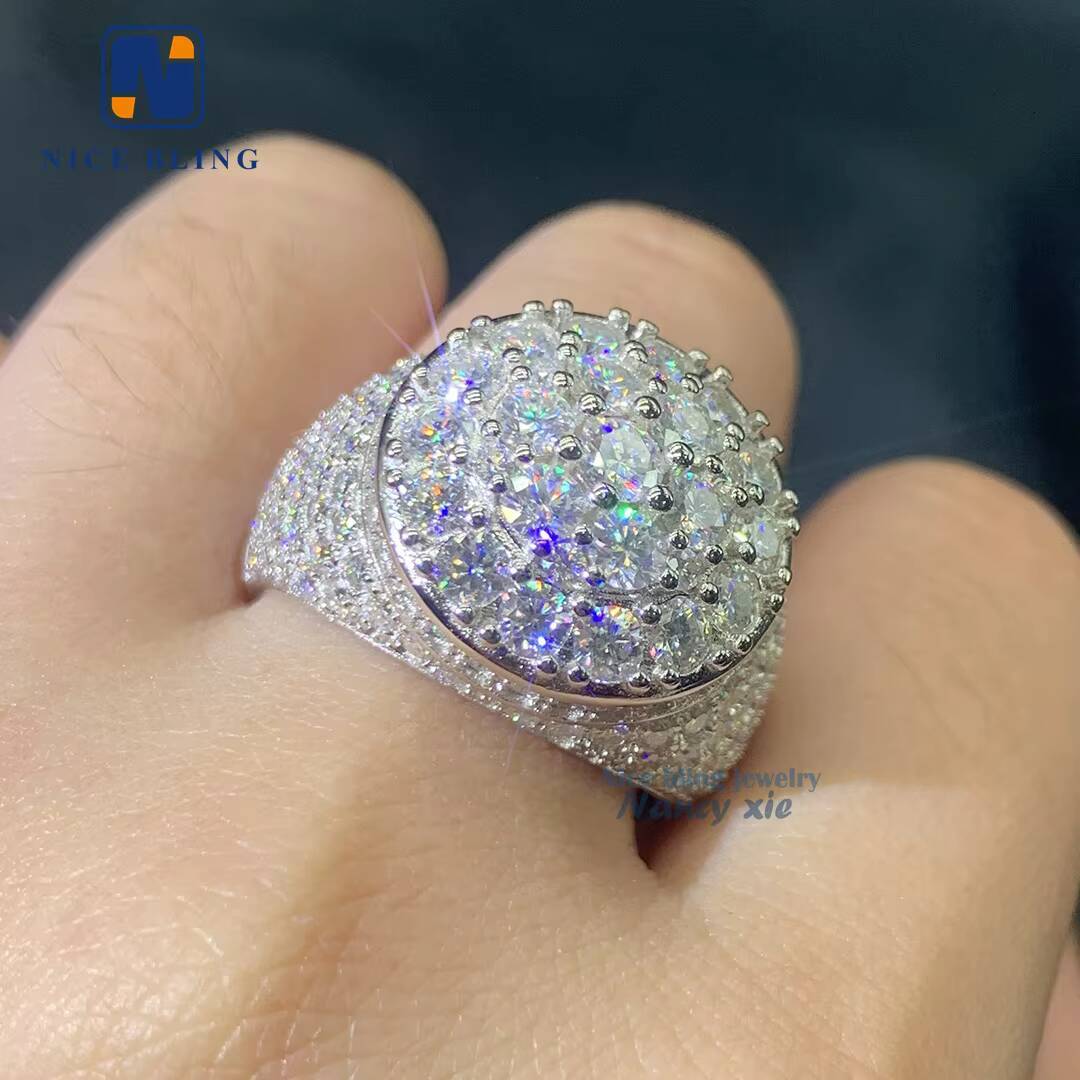 Iced Out Pass Diamond Tester Jewelry Men 925 Sterling Silver Vvs Moissanite Hip Hop Ring