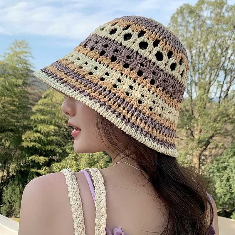 Mens Outdoor Beach Travel Sunscreen Sunshade Str Hat Striped Fisherman Hat Holiday Sun C Y250730