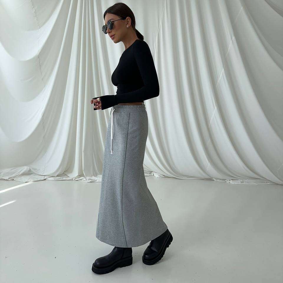 Autumn Winter New High Waist Pure Cotton Comfortable Midi Versatile Straight Knitted Long Skirt B5