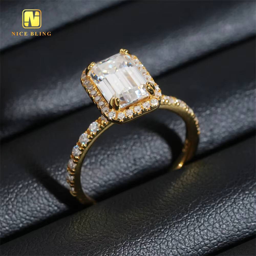 Classic Jewelry Round Emerald Cut Moissanite Wedding Ring 925 Sterling Silver VVS Moissanite Diamond Engagement Ring for Women