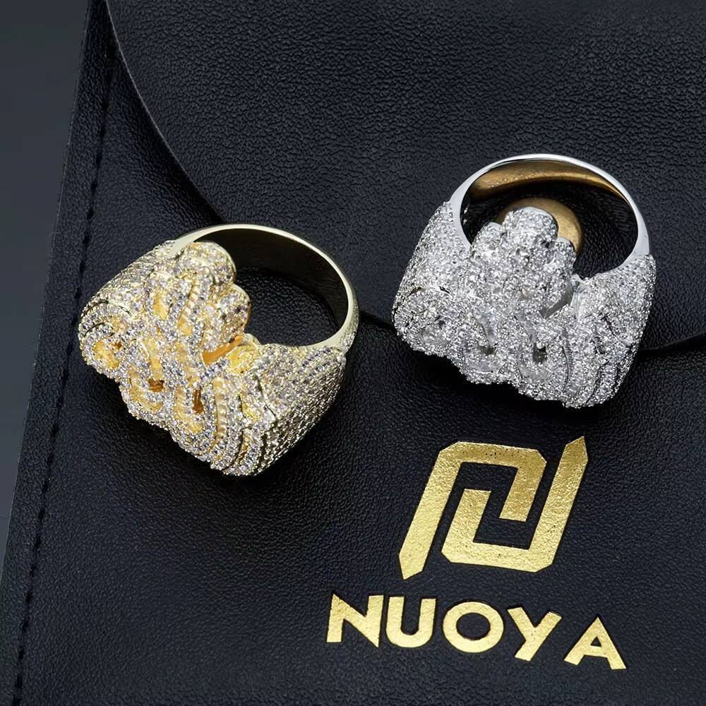 NUOYA New Design Iced Out Diamond Allah Ring Hip Hop Jewelry Fashion Silver Gold Plated Fire Ring for Men Women