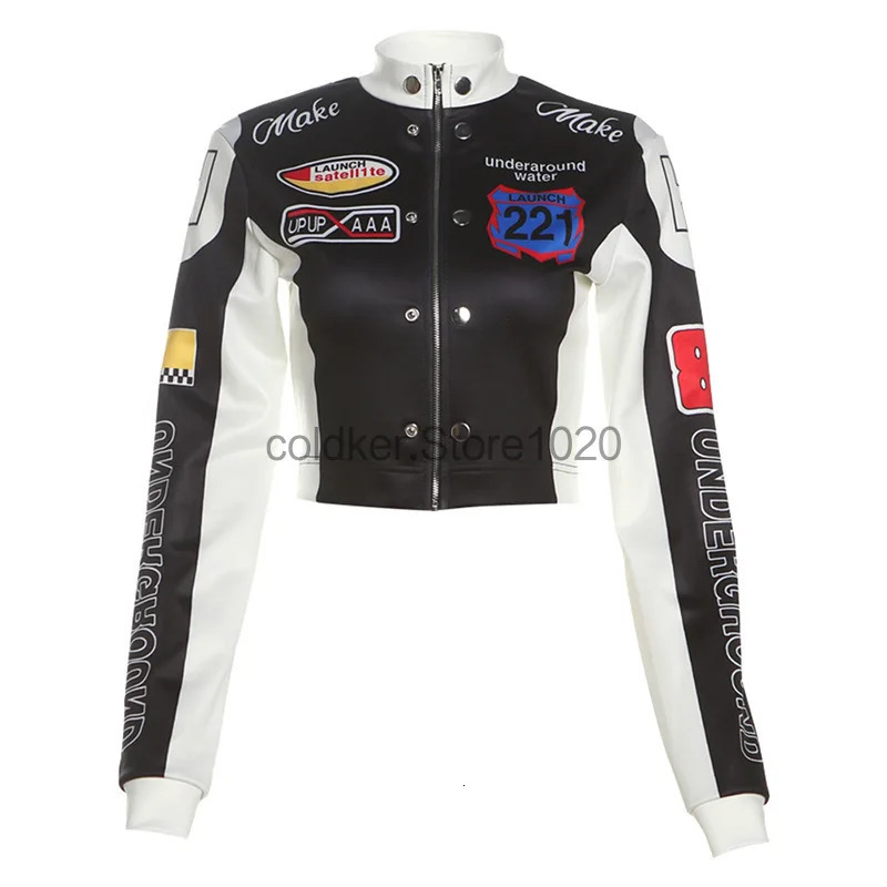 Women Fashion Hipster Pu Leather Jacket Y2K Letter Printed Motorcycle Jackets Spring Autumn SingleBreasted Casual Coat 250730