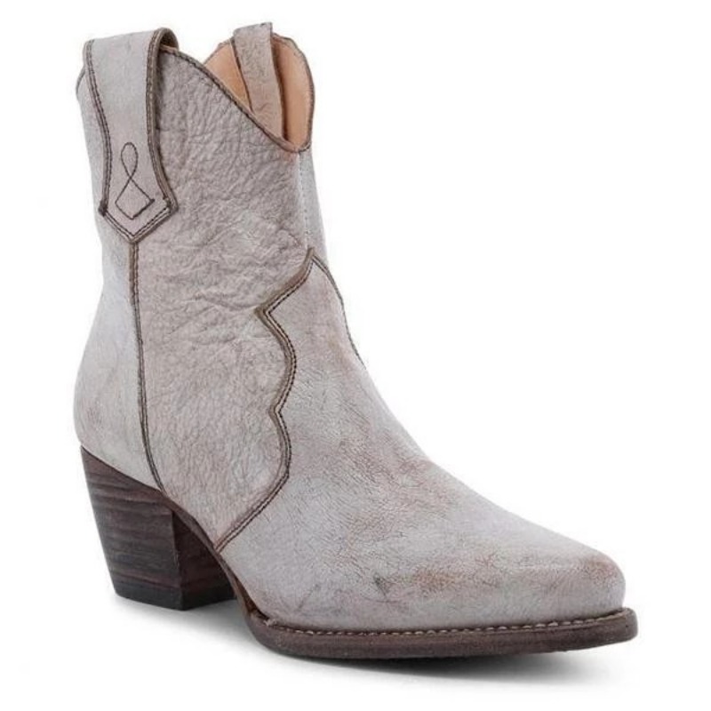 Womens Round Head Ethnic Leather Boot with Side Zipper - Thick Sole for Comfortable High Walk