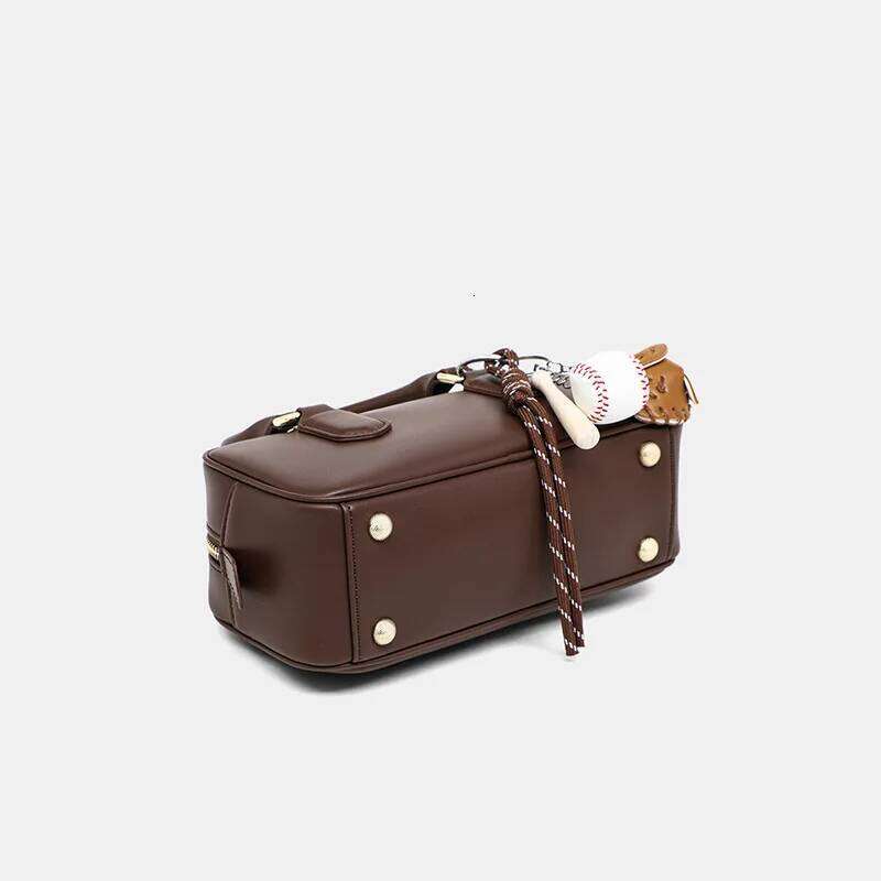 Vintage Solid Colour Handbag High Quality Leather Ladies Shoulder Large Capacity Women's Bowling Bag Fashion Girls Handbags