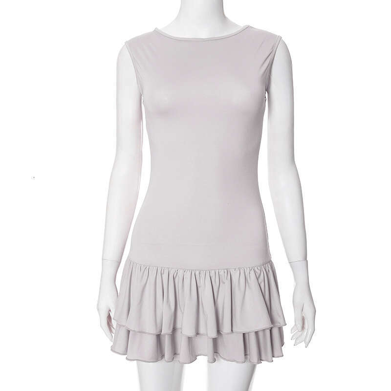 Yds119 Women's Summer New Color-Block Round Neck Sleeveless Lace Fashion Sexy Short Dress B5