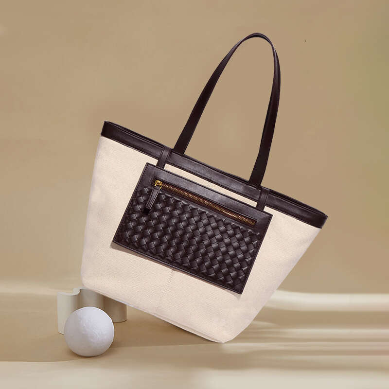 Large Capacity New Color-Block Canvas Casual Woven Handbag Versatile Single Shoulder Fashion Commuter Underarm Design Women Tote Bag
