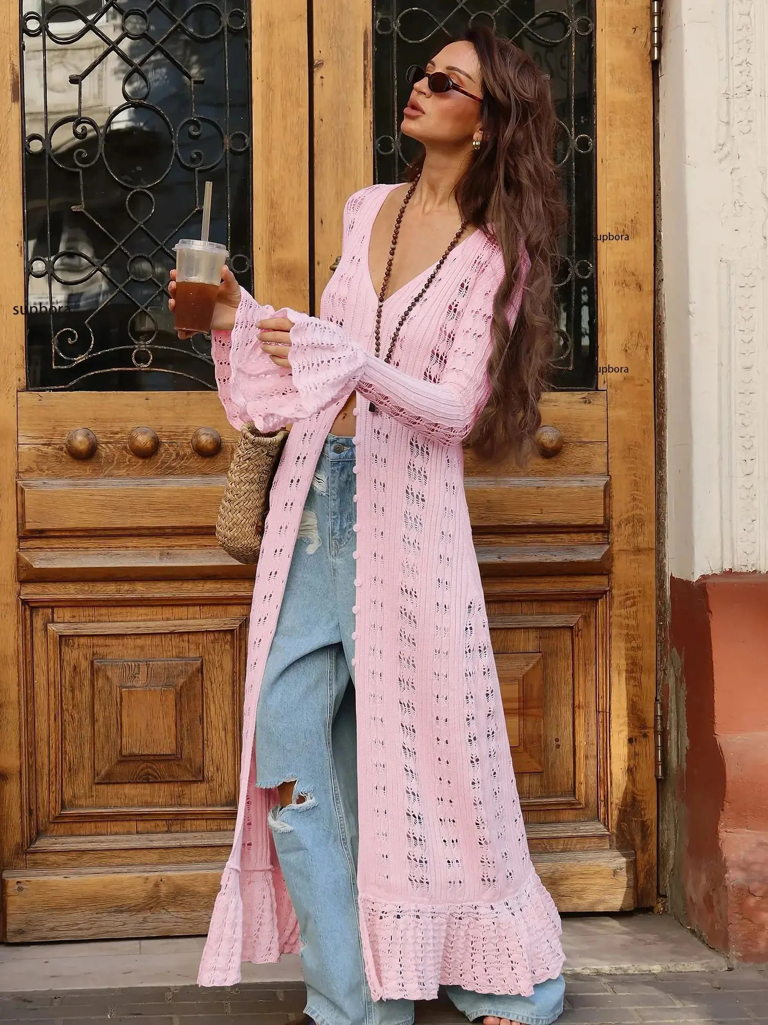 Hollow Breasted Sweater Long Dress Women Summer Party Dresses Cover Up Elegant Slim Split Maxi Holiday Beach Gown 250729