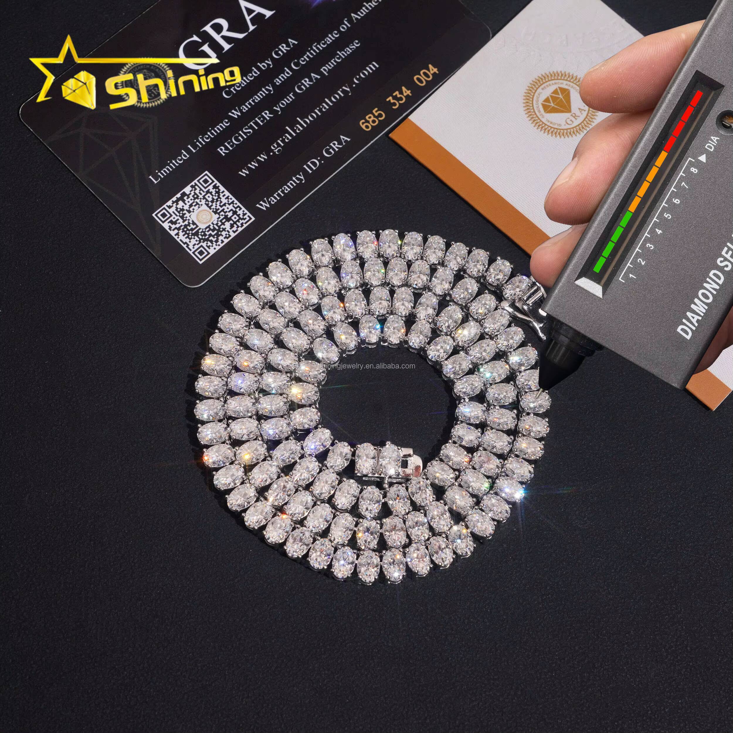 New Arrivals Elegant Stylish Hip Hop Fashion Jewelry Oval Moissanite Diamond 925 Sterling Silver Iced Out Tennis Chain Bracelet