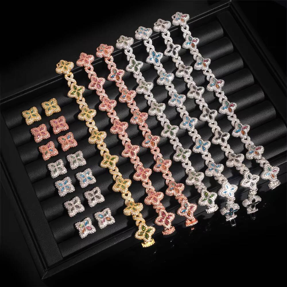 New 18mm Marquise Flower Design Hip Hop Jewelry Iced Out Unisex Moissanite Cuban Link Chain 925 Silver Moissanite Bracelet