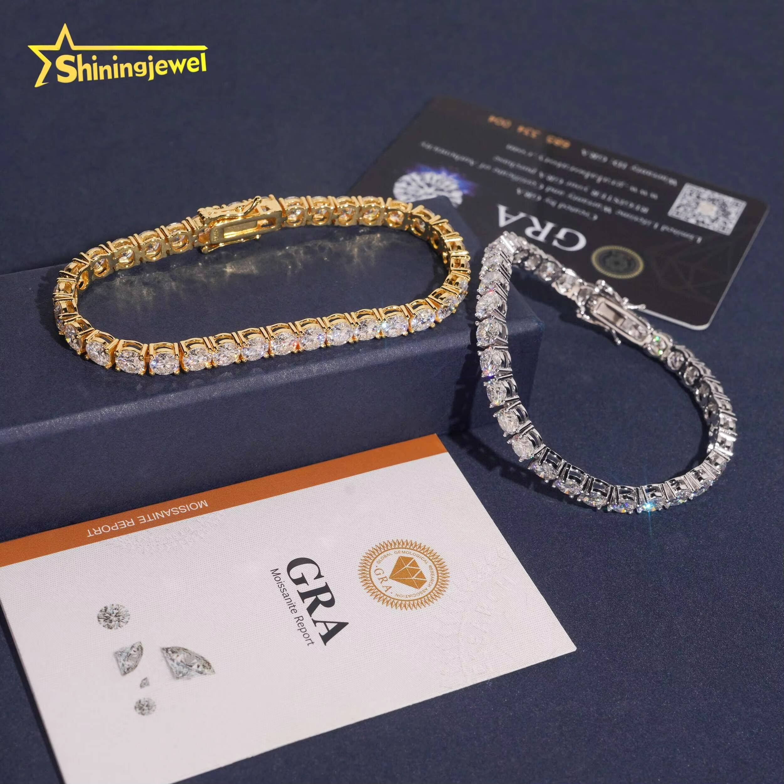 USA Local Stock 5mm D VVS Moissanite Bracelet Iced Out Diamond Hip Hop Men Jewelry 925 Silver Gold Tennis Chain Bracelet