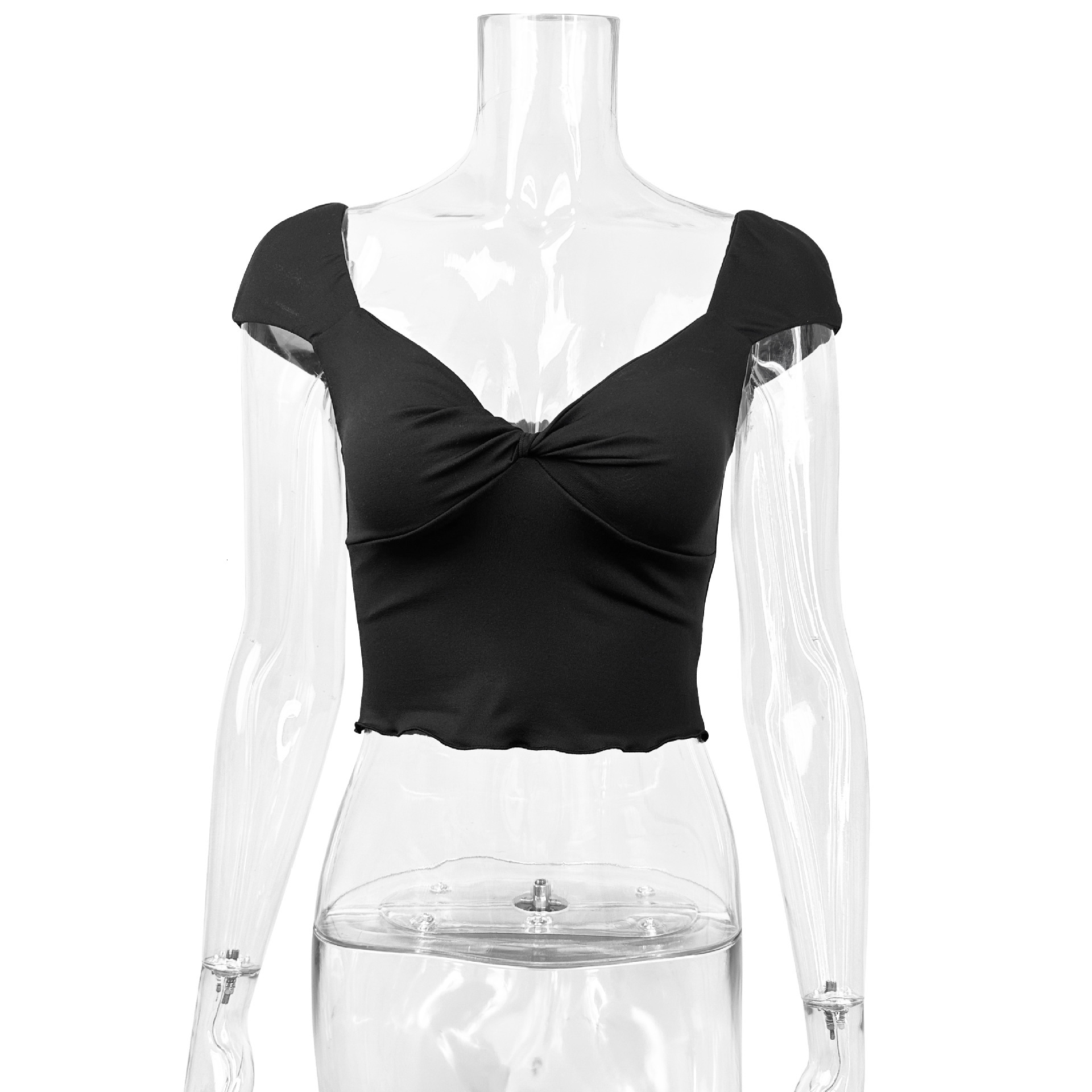 2025 Women's S Sexy V-neck Short sleeved Top European and American Style Summer Hot Selling New Slim Fashion Ruffle T-shirt New Designer T-shirt