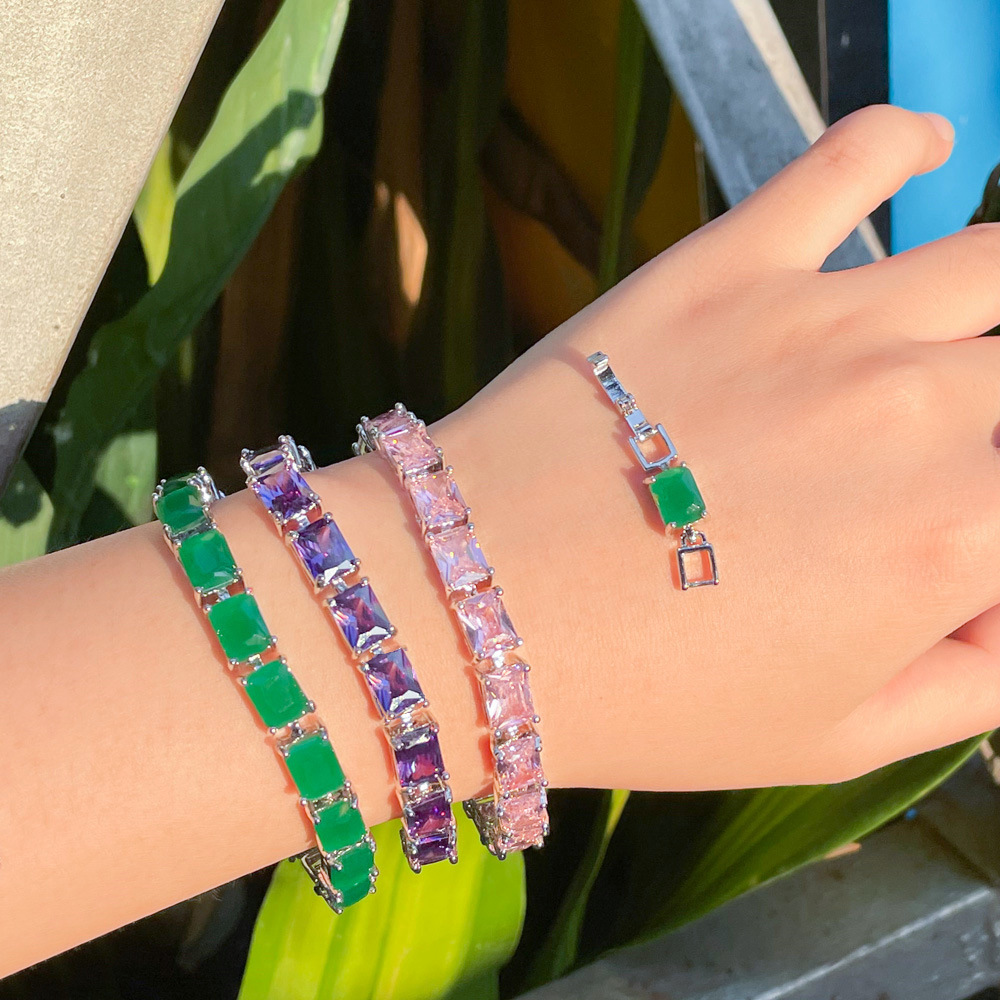 2025 Choucong Top Sell Women Fashion Jewelry 18K White Gold Fill Multi Color Princess Cut 5A Zircon CZ Diamond Elegant Lady Wedding Bridal Rectangle B