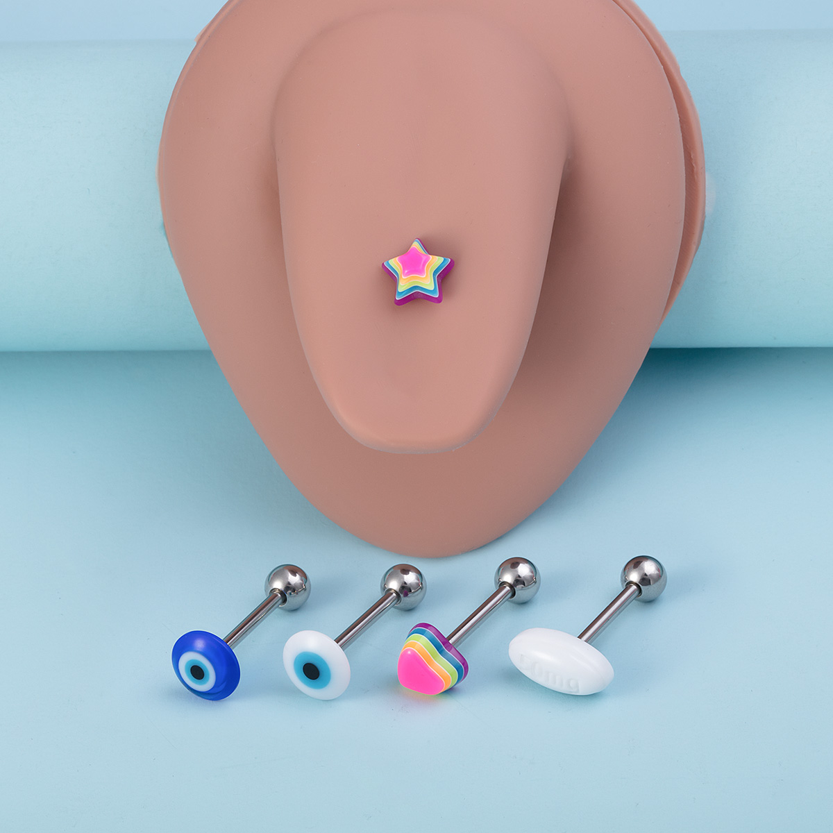 Love stainless steel acrylic pentagram gradient tongue nail human puncture jewelry wholesale