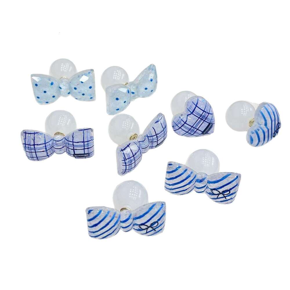 TikTok Butterfly Korean Style Navy Blue Diagonal Fresh 2025 Spring Summer New Stud Earrings 355