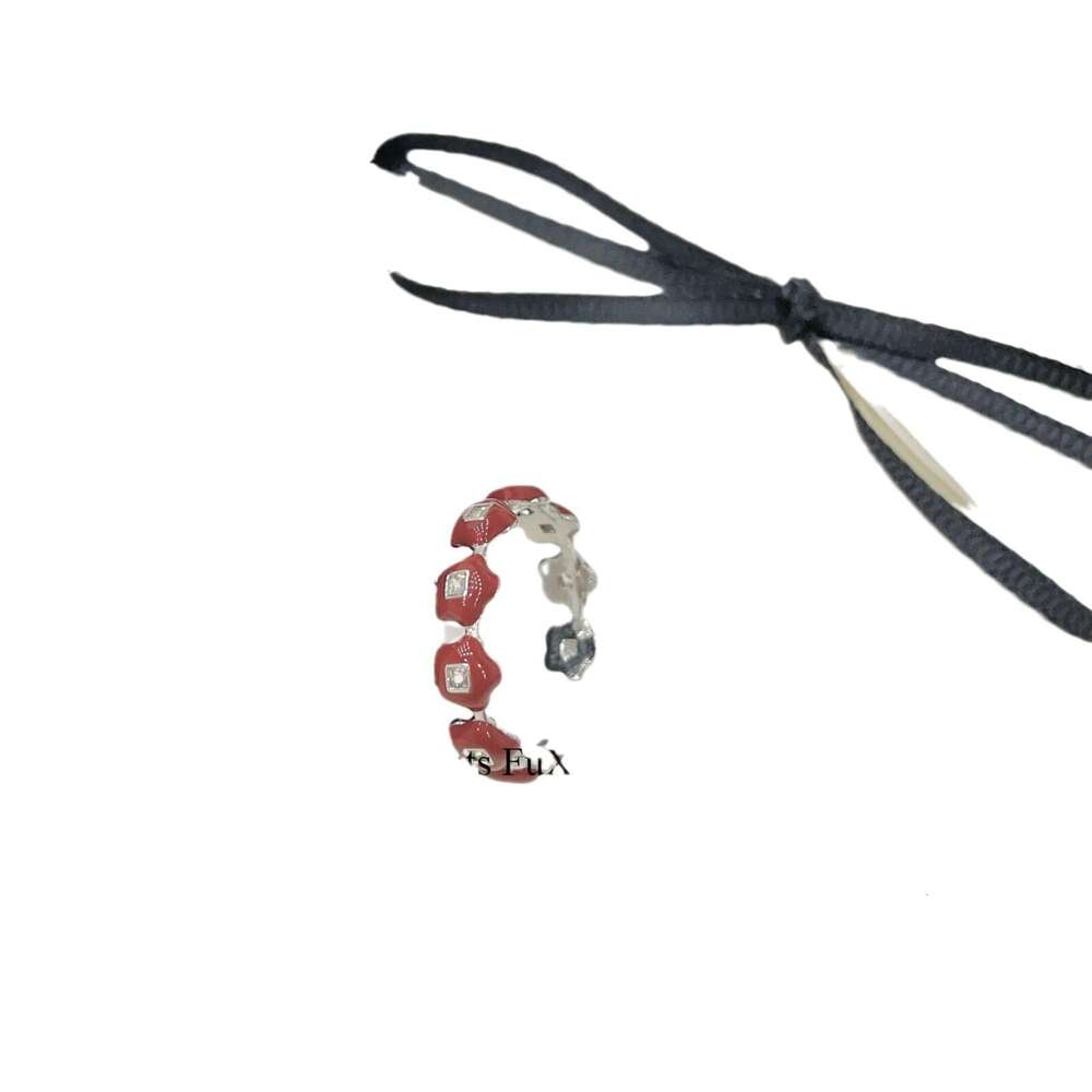 Red Oil Drop Flower Cherry Unique Niche Design Elegant Versatile Simple Whitening Ring 981
