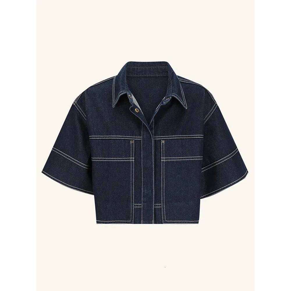 Trendy Women's Contrast ing Denim Set Short-Sleeve Crop Top Matching High Waist Maxi Skirt Summer Casual Outfits