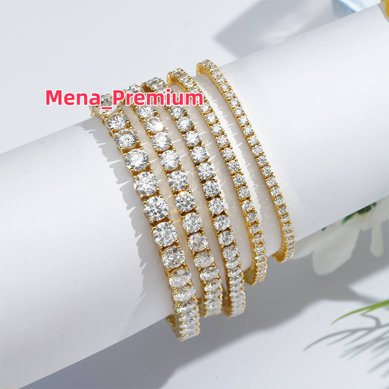 Starsgem Ready to Ship Yellow Gold Plated Bracelets 3mm 4mm 5mm 6mm Round Silver Tennis Moissanite Bracelet