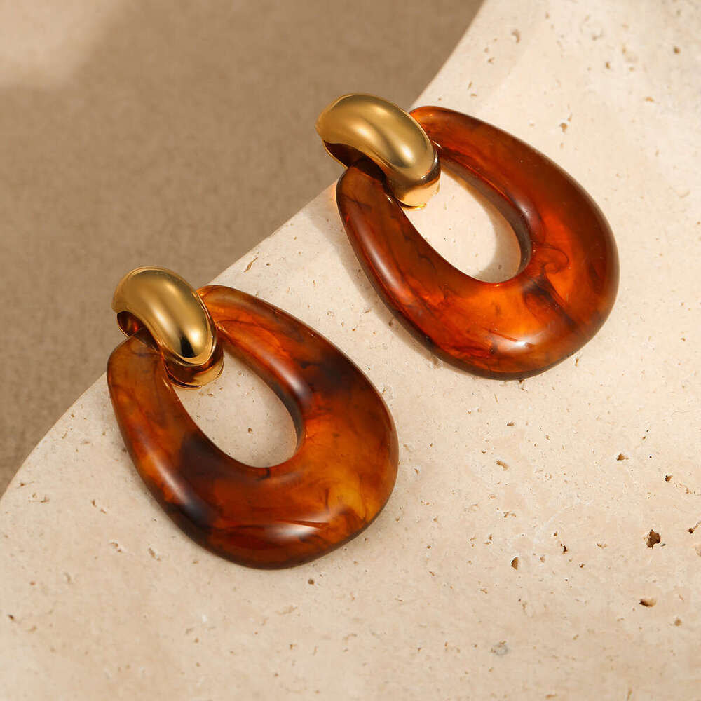 High-end Stainless Steel Irregular Resin Geometric Design Fashion Earrings