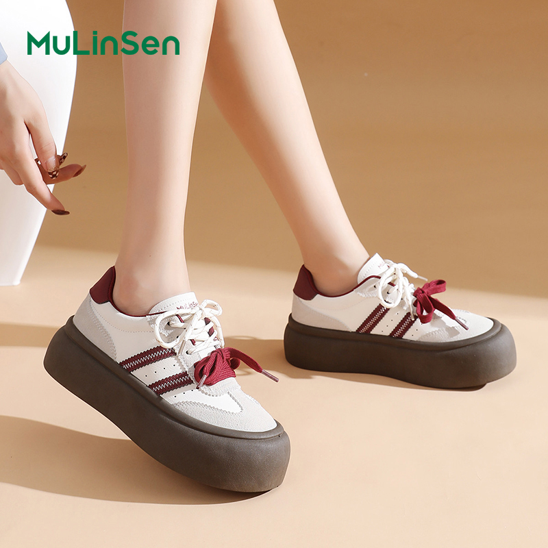 Mulinsen Dexun shoes women's shoes 2025 new four seasons thick bottom platform cake versatile sports leisure breathable big head sneakers