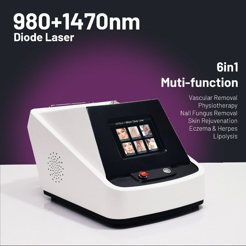 23W Dual Wavelength 980nm + 1470nm Diode Laser Machine for Vascular Treatment, Skin Rejuvenation, Nail Care